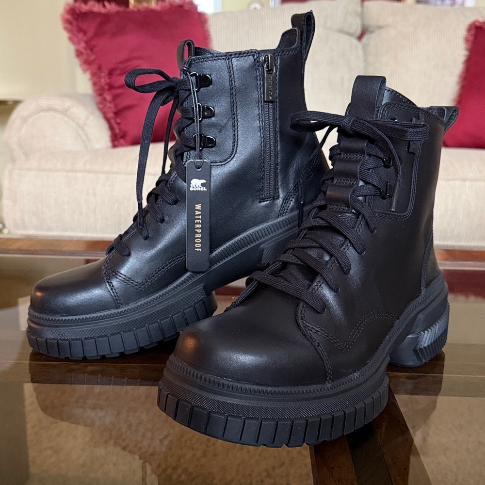 Sorel ONA AVE Women’s Black Waterproof Leather Platform Combat Boot Size 9 - Picture 7 of 17